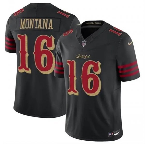 Men's #16 Joe Montana Rivalries Black San Francisco 49ers 2025 F.U.S.E. Vapor Limited Jersey